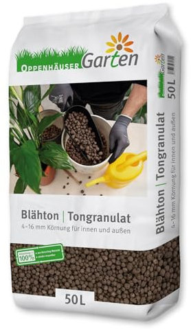 OPPENHÄUSER Argilla espansa 50L: Granulato di Argilla 4–16 mm per Giardino, drenaggio e Coltura idroponica in vasi da Fiori, Piante da Interno, per Uso Interno ed Esterno