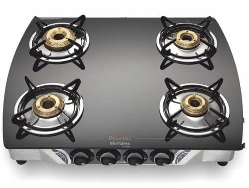 Preethi Blu Flame Jumbo Réchaud à gaz 4 brûleurs avec dessus en verre