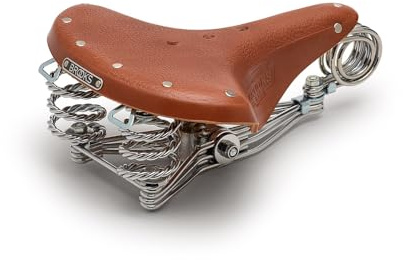 Brooks England B33 Leather City Bike Saddle Honey, 318 x 235 mm Upright Cycling Seat with Chromed Spring Frame and Clamp