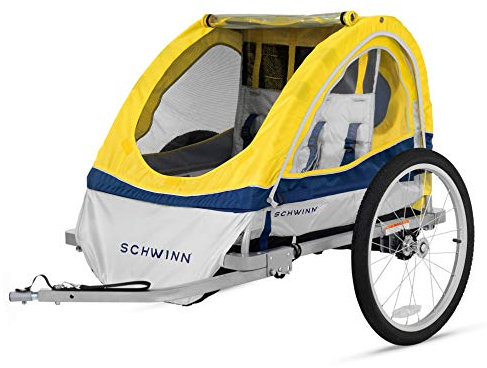Schwinn Echo Kinderfahrradanhänger, Max von 2 Kinder mit Gesamtgewicht von 36,3 kg, Baldachin, 50.8 cm luftgefüllte Reifen, Gelb/Grau