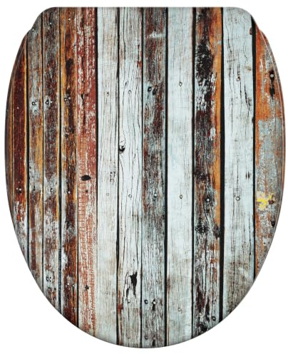 Sanilo WC Sitz mit Absenkautomatik & Quick-Release aus Holz, Antik | Toilettendeckel mit Soft-Close & Schnellverschluss, per Knopfdruck abnehmbar, einfache Montage von oben inkl. Schraubendreher