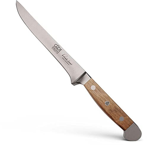 GÜDE Solingen - Ausbeinmesser flexibel geschmiedet, 13 cm, Fasseichenholz, ALPHA FASSEICHE, Doppelkropf, Handmade Germany