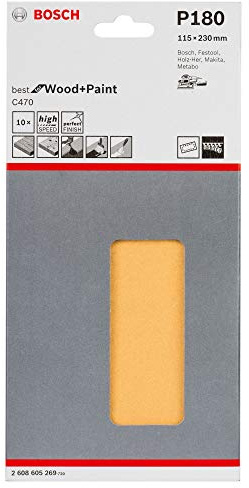 Bosch Professional Schleifblatt für Schwingschleifer Holz und Farbe Best for Wood and Paint (10 Stück, Körnung 180, C470), 2608605269