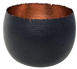 Ivyline Round Hammered Planter Bowl in Black / Copper - UV Stable & Waterproof Premium Quality Indoor Iron Decorative Flower Plant Pot - H21cm x D30cm
