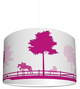 Kinderzimmer Lampenschirm Reiterhof pink KL36 | kinderleicht eine Reiterhof-Lampe erstellen | als Steh- oder Hängeleuchte/Deckenlampe | perfekt für Pferde-begeisterte Mädchen | STIKKIPIX