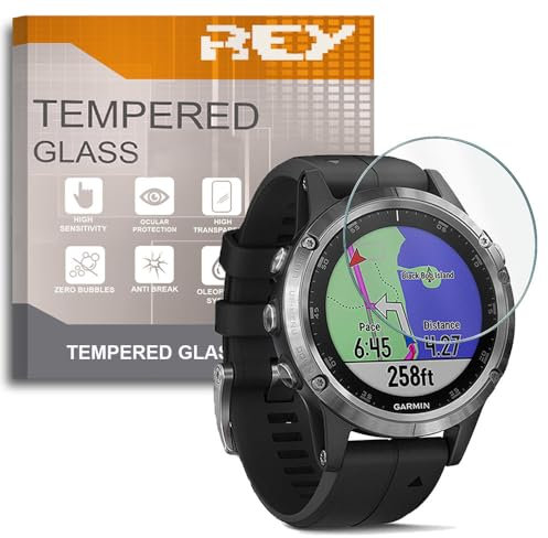 REY Bildschirmschutz aus gehärtetem Glas für Garmin Fenix 5 47mm / Fenix 5 Plus 47mm, Schutzfolie, Displayschutzfolie 9H+ Härte, Anti-Kratzen-Öl-Bläschen