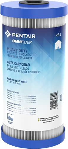 Pentair OMNIFilter RS6 Sediment Water Filter, 10-Inch, Whole House Heavy Duty Big Blue Pleated Replacement Cartridge, 10 x 4.5