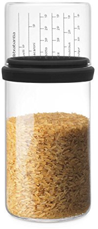 Brabantia 290282 Glass Storage Jar with Measuring Cup, 1L-Dark Grey, 10.4 x 10.4 x 23 cm