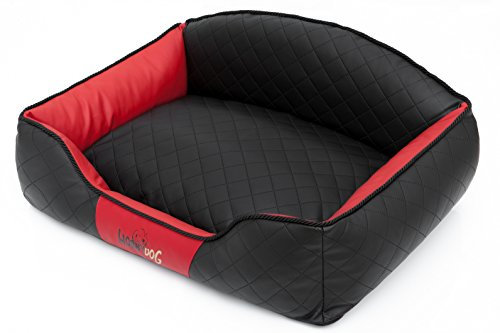 DOGGY Hobbydog LELICCB11 Hundebett/Sofa/Korb Elite mit Kunstleder, schwarz/rot, L 65 x 50 x 24 cm