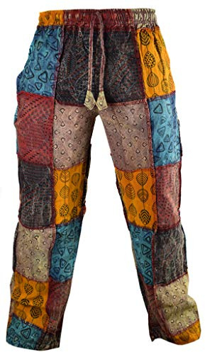 Little Kathmandu Pantalon en Coton Patchwork Décontracté Imprimé chanvre