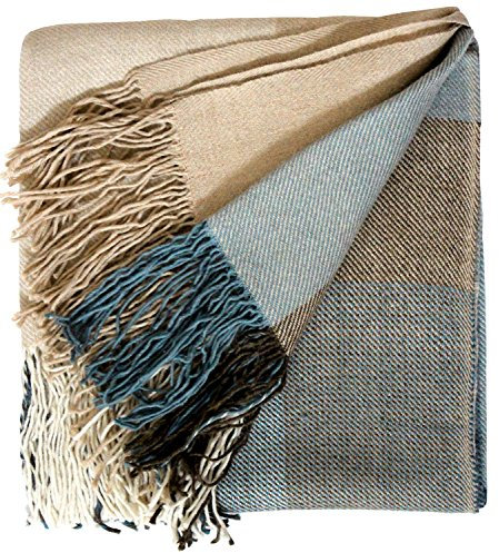 Lorenzo Cana - Alpakadecke 100% Alpaka vom Babyalpaka, Fair Trade Decke Wohndecke, handgewebte Sofadecke Tagesdecke Kuscheldecke, blau braun - 96030