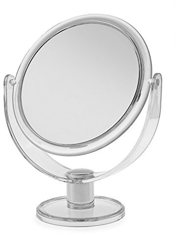 Blue Canyon Free Standing Small Round Plastic Cosmetic Mirror | Magnifying Make Up | Dressing Table Mirror 1X / 2X