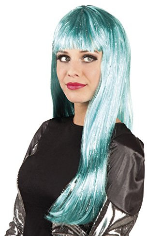 Boland 86294 Erwachsenenperücke Glamour mit Lametta, türkis, One Size