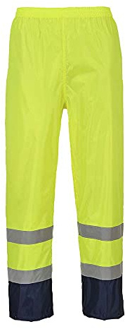 Portwest H444 Hi-Vis Contrast Classic Rain Trousers Waterproof Button Front | Yellow/Navy, 2X Large, EN ISO 20471 Class 1, EN 343 Class 3:1, CE Certified, Loose Fit, Reach Compliant PVC Coating, Durable