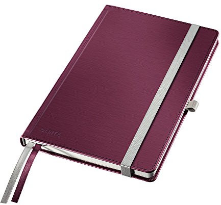 Leitz Notizbuch A5 liniert, 160 Seiten, 80 Blatt, Hardcover mit hochwertigem Bezug, 100 g/m² Papier, Gummizugverschluss, Textilbänder, Stiftelasche, Mit Tasche, Style Serie, Granat Rot, 44850028