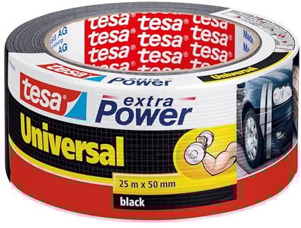 tesa extra Power Universal Duct Tape - Nastro Adesivo a Tenuta Extraforte - Nastro Versatile per Riparare, Fissare, Sigillare e molti altri Usi - Nero - 1 Rotolo - 25 m x 50 mm