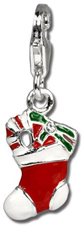 SilberDream Charm 925 Echt Silber Anhänger rot Weihnachts-Stiefel FC3103 Silber Charmsschmuckanhänger