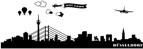 Wandtattoo wandaufkleber Aufkleber Wandsticker wall sticker Wohnzimmer Schlafzimmer Kinderzimmer City Stadt Düsseldorf Dusseldorf Skyline Landschaft 30 Farben zur Wahl wst14 motiv1 (070 schwarz, Größe1:ca.60x14cm)