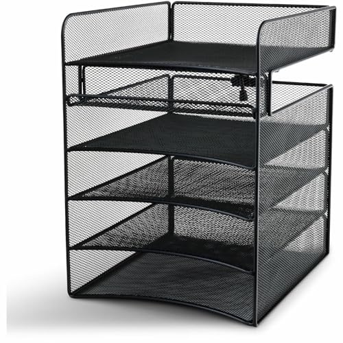 Safco Onyx Hanging Under Desk Organizer, 5 Trays, Office and Classroom Mailbox , Paper and Mail Sorter, Steel Mesh, Black