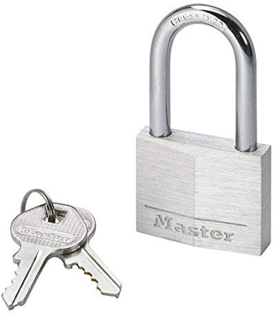 Master Lock 9140EURDLFCC Candado con Llave con cuerpo de aluminio macizo y arco mediano, Negro, 4 x 7.6 x 1.3 cm