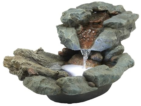 Alpine Corporation 20 Long Indoor/Outdoor River Rock Waterfall Tabletop Fountain with LED Lights