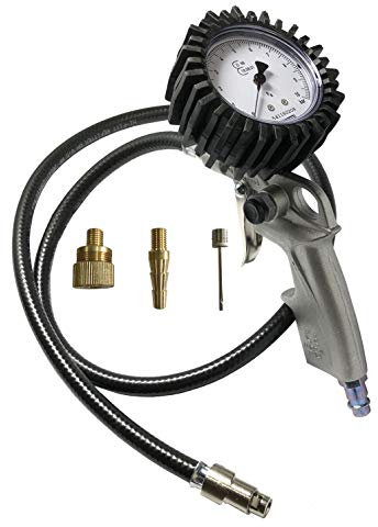 HVG Reifendruckprüfer, geeicht, Druckprüfer EU, Ventilstecker, Set, mit extra langem 1 Meter Schlauch