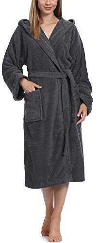 Ladeheid Damen Frottee Bademantel mit Kapuze Morgenmantel warm aus 100% Baumwolle LA40-102 (Graphite (D07) (Gramatur 450), S)