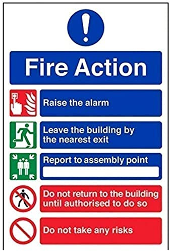 V Safety General Fire Action 5 Message Risks Sign - Portrait - 200mm x 300mm - 1mm Rigid Plastic