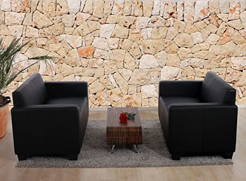 Mendler Sofa-Garnitur Couch-Garnitur 2X 2er Sofa Lyon Kunstleder - schwarz