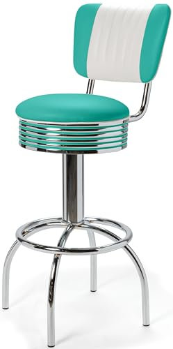 Bel Air Barstuhl 2-er Set Barhocker Gastronomie Hocker Bar Stuhl 50's Designerbarhocker Diner Hochstuhl (Türkis/White)