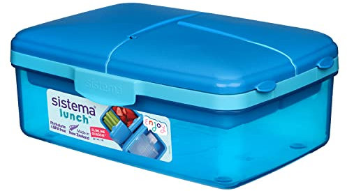Sistema TO GO Triple Split Brotdose mit Joghurtbehälter | 2L luftdichter und stapelbarer Lunchbox für Kinder & Erwachsene | BPA-frei | Gemischte Farben