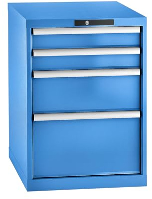 Lista | Schubladenschrank | lichtblau RAL 5012 | Stahl | Einzelauszugsperre | Stahlblech, HxB 800 x 564 mm, 4 Schubladen, lichtblau