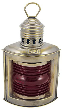 Backbordlampe Messing antik, Petroleumbrenner, H: 23cm