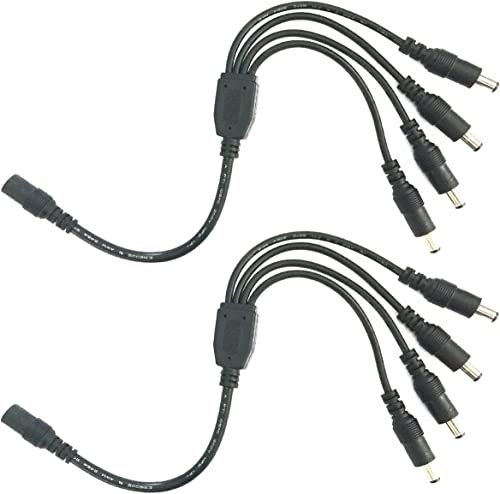 LITAELEK 2pcs 1 a 4 Cable Divisor 22AWG DC 12V Cable Splitter 5.5mm x 2.1mm Enchufe DC Jack Splitter Rápido Cable Distribución Energía DC para Cámara CCTV, Tira LED, Cinta LED, LED Strip, etc, Negro