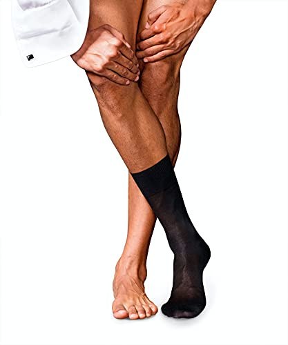 FALKE Men's No. 4 Dress Socks, Silky Soft, Breathable, Quick Drying, Pure Silk, Designer Crew Length Stockings, Black (Black 3000), 8-9, 1 Pair