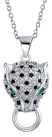 Bling Jewelry Nachlass Art Deco Stil Tier Gefleckt Schwarz Weiß Katze Grün Auge Cubic Zirconia CZ Panther Anhänger Halskette Für Frauen Silber Vergoldet Messing