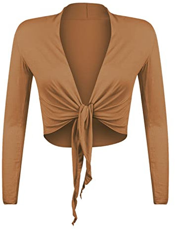 Glamexx24 Damen elegante Bolero Jäckchen Langarm Achselzucken Strickjacke BL0001, Caffee, Gr.- S/M