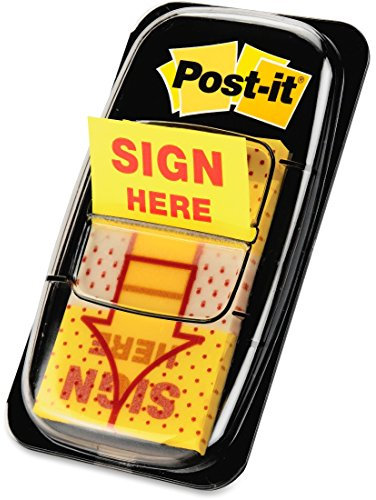 Post-it Message Sign Here Flags Value Pack, 50/Dispenser, 12 Dispensers/Pack, 1 in Wide, Yellow (680-SH12)