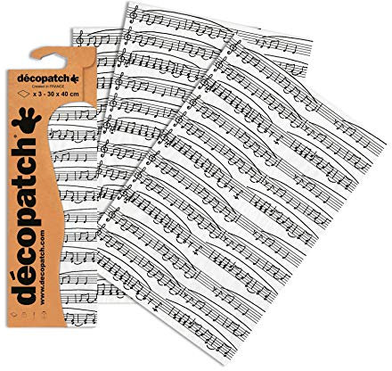 Clairefontaine C468O Decopatch Papier, 3er Pack Schwarz-Weiß Musiknoten
