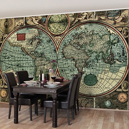 Vliestapete Premium Weltkarte - Die alte Welt - Fototapete Breit Vlies Tapete Wandtapete Wandbild Foto 3D Fototapete, Größe HxB: 190cm x 288cm