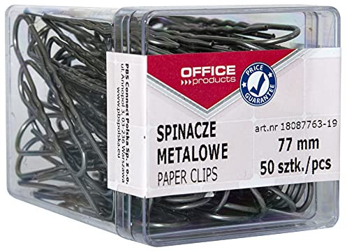 OFFICE PRODUCTS 18087763-19 Büroklammern Metallbriefklammern Silbern in der Box / 77 mm - 50 Stück/in Praktischer Aufbewahrungsbox/Paper Clips