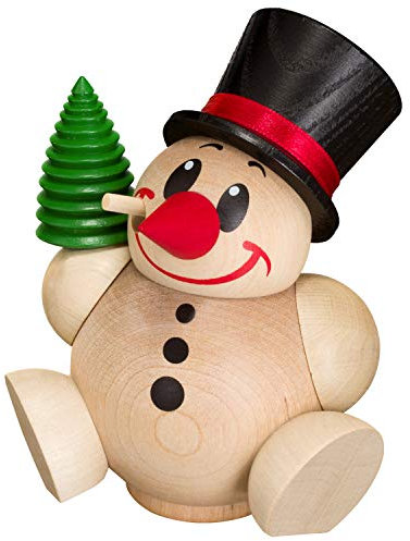 Seiffener Volkskunst | Deko Räuchermännchen | Cool-Man Räuchermann 11 cm | Schneemann | Original Erzgebirge | 19101 | mit Baum und Zylinder