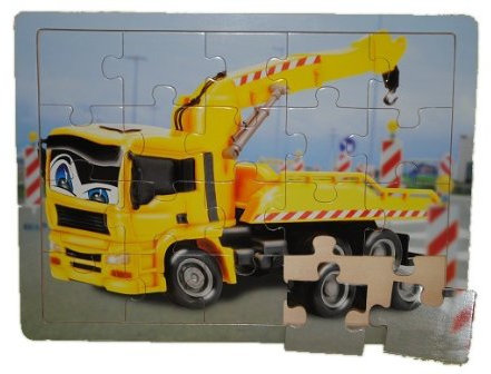 alles-meine.de GmbH 20 Teile Rahmenpuzzle LKW mit Kranaufsatz mit Gesicht Puzzle Legespiel
