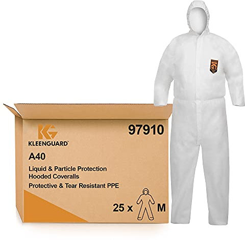 KleenGuard A40 flüssigkeitsdichter und partikeldichter Schutzanzug mit Haube 97910 – weiß, M, 1x25 (insgesamt 25 Stück)