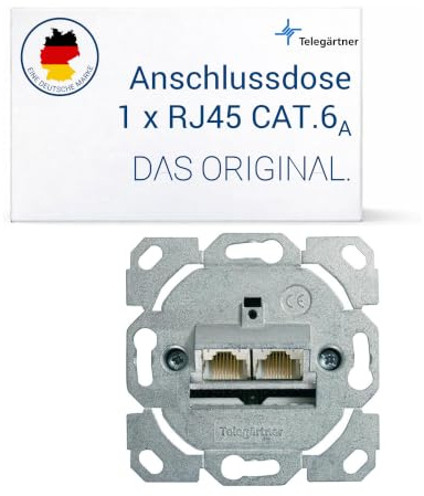 Telegärtner AMJ45 K 8/8 Up/0 Anschlussdose Cat.6A geschirmt | 2-fach RJ45, 8 Kabelzugangsrichtungen, niedrige Einbautiefe 34mm, 360° Schirmung, PoE+ fähig, kontaktüberbiegeschützt