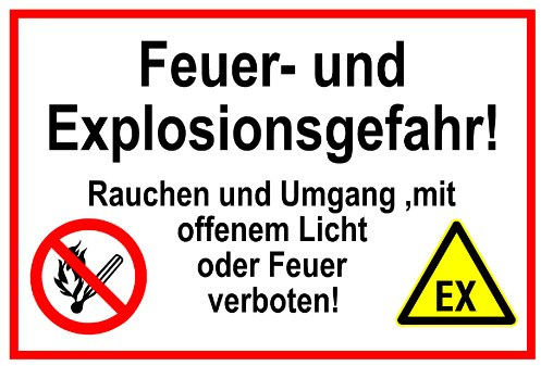Hinweisschild aus Aluminium - Feuer- und Explosionsgefahr - 20 x 30 cm