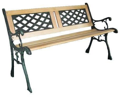 BIRCHTREE 3 Seater Wooden Cross Lattice and Slat Style Garden Bench Park Seat with Cast Iron Legs Armrest