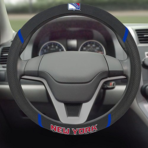 FANMATS 17173 New York Rangers Embroidered Steering Wheel Cover 15x15, Black