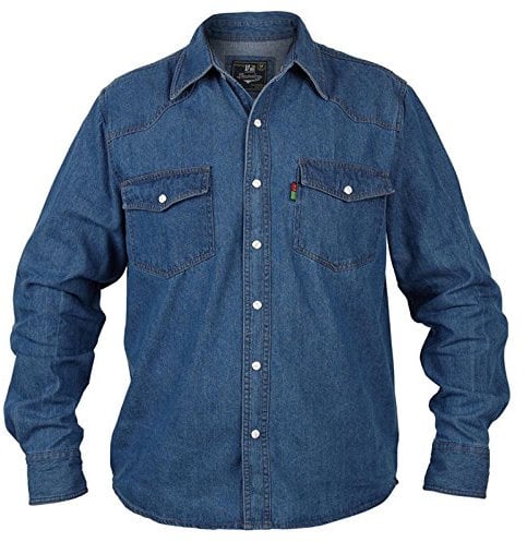 Mens Duke London Denim Stonewash Classic Western Style Long Sleeved Shirt (X-Large, Stonewash)