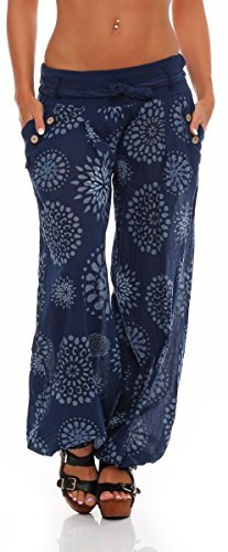 Malito Harem Pantaloni con Estivo Print Boyfriend Aladin Sbuffo Pantaloni Pump Baggy Yoga 3481 Donna Taglia Unica (Blu Scuro)